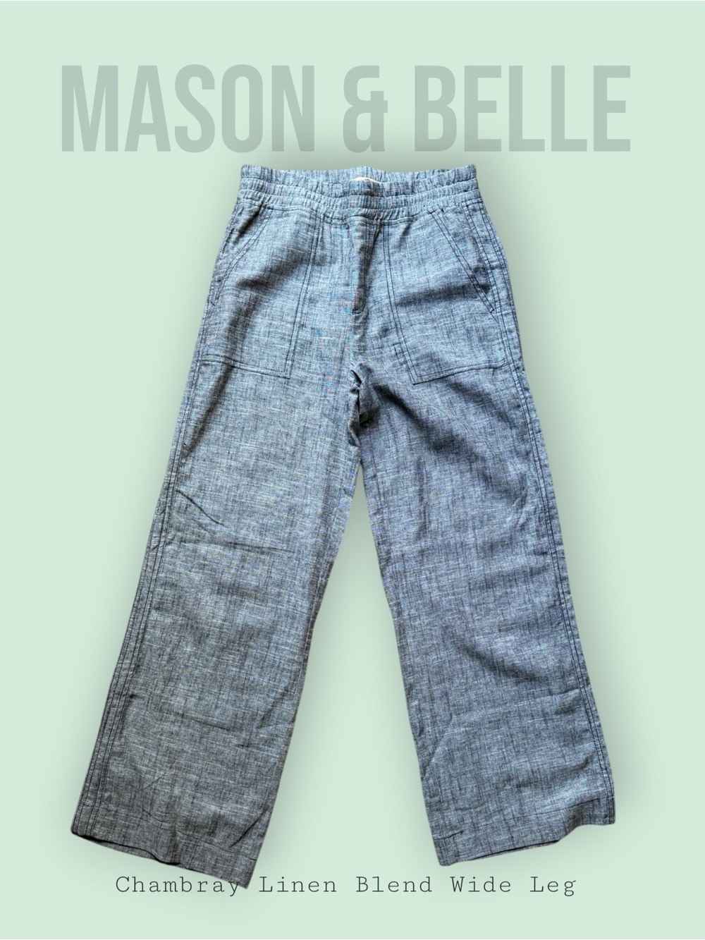 Mason & Belle Gray Chambray Linen Blend Wide Leg Pants Size 6